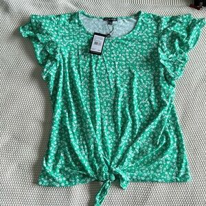 Green floral print top by Adrianna Papell